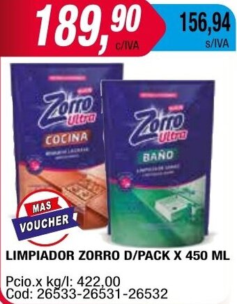 Maxiconsumo LIMPIADOR ZORRO D/PACK X 450 ML oferta