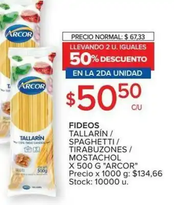 Carrefour Arcor Fideos Tallarín/Spaghetti/Tirabuzones/Mostachol x 500 g oferta