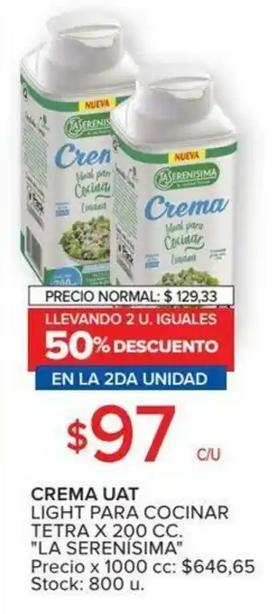 Carrefour La Serenisima Crema Uat Light Para Cocinar Tetra x 200 cc oferta