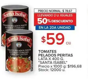 Carrefour Santa Isabel Tomates Pelados Peritas Lara x 400 g oferta
