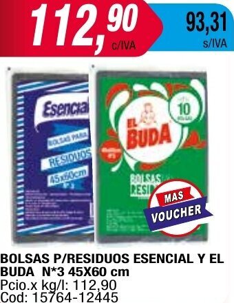 Maxiconsumo BOLSAS P/RESIDUOS ESENCIAL Y EL BUDA N*3 45X60 cm oferta