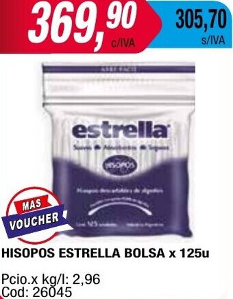 Maxiconsumo HISOPOS ESTRELLA BOLSA x 125u oferta