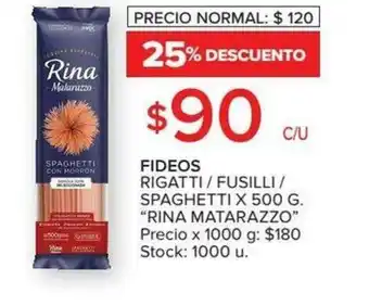 Carrefour Rina Matarazzo Fideos Rigatti/ Fusilli/Spaghetti x 500 g oferta