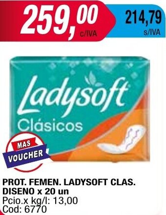 Maxiconsumo PROT. FEMEN. LADYSOFT CLAS. DISENO x 20 un oferta