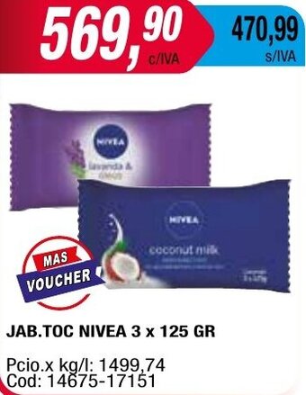Maxiconsumo JAB.TOC NIVEA 3 x 125 GR oferta