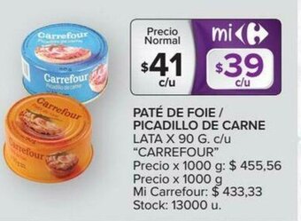 Carrefour Carrefour Paté De Foie/ Picadillo De Carne Lata x 90 g oferta