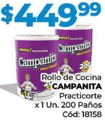 Diarco Rollo de Cocina CAMPANITA Practicorte x 1 Un. 200 Paños Cód: 18158 oferta