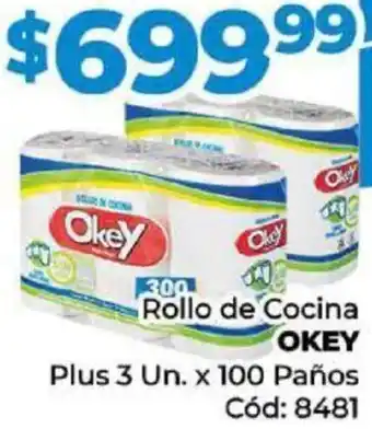 Diarco Rollo de Cocina OKEY Plus 3 Un. x 100 Paños Cód: 8481 oferta
