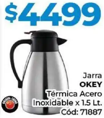 Diarco Jarra OKEY Térmica Acero Inoxidable x 1.5 Lt. Cód: 71887 oferta