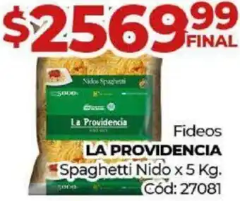 Diarco Fideos LA PROVIDENCIA Spaghetti Nido x 5 kg. Cód: 27081 oferta