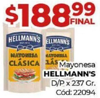 Diarco Mayonesa HELLMANN'S D/P x 237 Gr. Cód: 22094 oferta