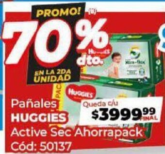 Diarco Pañales HUGGIES Active Sec Ahorrapack Cód: 50137 oferta