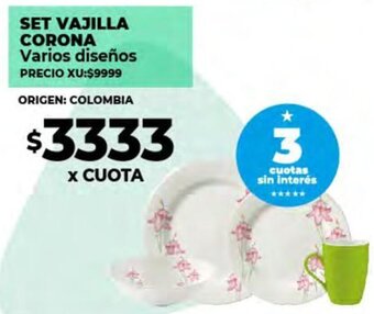 Supermayorista Vital SET VAJILLA CORONA Varios diseños oferta