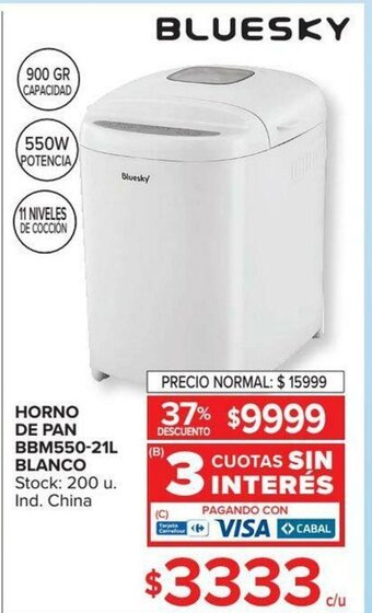 Carrefour Bluesky Horno De Pan BBM550-21L Blanco oferta