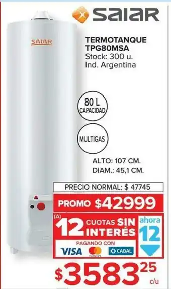 Carrefour Saiar Termotanque TPG80MSA oferta