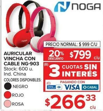 Carrefour Noga Auricular Vincha Con Cable NG-903 oferta