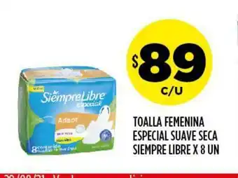 Supermercados Toledo Siempre Libre Toalla Femenina Especial Suave Seca x 8un oferta
