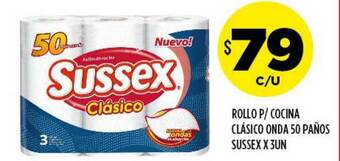Supermercados Toledo Sussex Rollo P Cocina Clásico Onda 50 Paños x 3un oferta