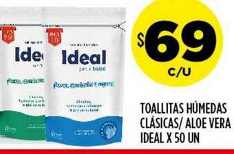 Supermercados Toledo Ideal Toallitas Húmedas Clásicas Aloe Vera x 50un oferta