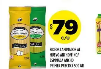 Supermercados Toledo Fideos Laminados Al Huevo Ancho Fino Espinaca Ancho Primer Precio x 500gr oferta