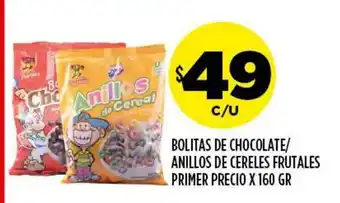 Supermercados Toledo Bolitas De Chocolate Anillos De Cereales Frutales Primer Precio x 160gr oferta