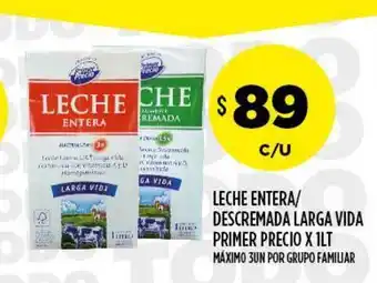 Supermercados Toledo Leche Entera Descremada Larga Vida Primer Precio x 1lt oferta