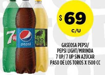 Supermercados Toledo Gaseosa Pepsi Pepsi Light Mirinda 7 Up 7 Up Sin Azúcar Paso De Los Toros x 1500cc oferta
