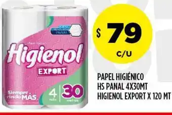 Supermercados Toledo Papel Higiénico Hs Panal 4x30mt Higienol Export X 120 Mt oferta