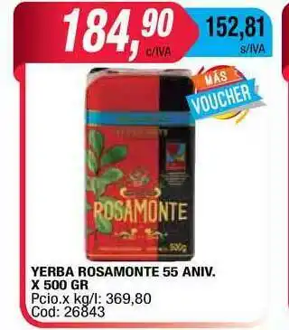 Maxiconsumo Rosamonte 55 Aniv Yerba x 500gr oferta