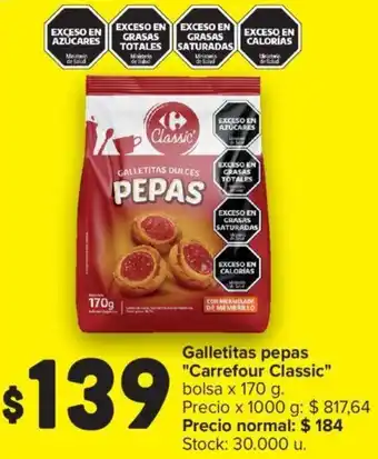 Carrefour Galletitas pepas "Carrefour Classic" bolsa x 170 g. oferta