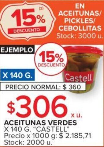 Carrefour ACEITUNAS VERDES X 140 G. "CASTELL" oferta
