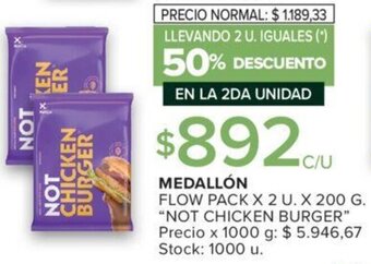 Carrefour MEDALLÓN FLOW PACK X 2 U. X 200 G. "NOT CHICKEN BURGER" oferta