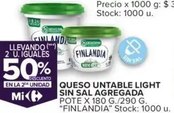 Carrefour QUESO UNTABLE LIGHT SIN SAL AGREGADA POTE X 180G /290G oferta