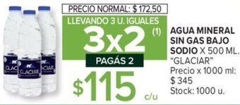 Carrefour AGUA MINERAL SIN GAS BAJO SODIO X 500 ML. "GLACIAR" oferta