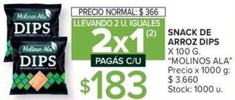 Carrefour SNACK DE ARROZ DIPS X 100 G. "MOLINOS ALA" oferta