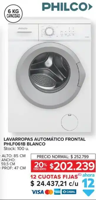 Carrefour PHILCO LAVARROPAS AUTOMÁTICO FRONTAL PHLF061B BLANCO oferta