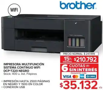 Carrefour brother IMPRESORA MULTIFUNCIÓN SISTEMA CONTINUO WIFI DCP-T220 NEGRO oferta