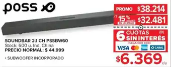 Carrefour poss SOUNDBAR 2.1 CH PSSBW60 Stock: 600 u. Ind. China oferta
