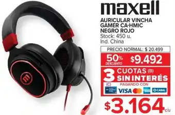 Carrefour maxell AURICULAR VINCHA GAMER CA-HMIC NEGRO ROJO oferta
