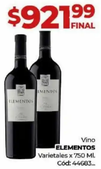 Diarco Vino ELEMENTOS Varietales x 750 MI. Cód: 44683... oferta
