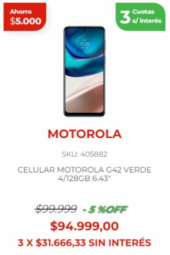 Naldo Lombardi CELULAR MOTOROLA G42 VERDE 4/128GB 6.43" oferta