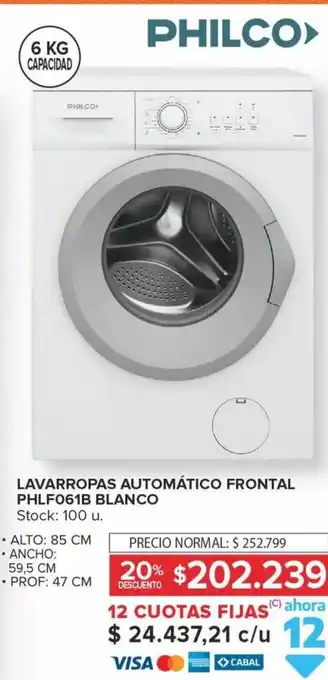 Carrefour Maxi PHILCO LAVARROPAS AUTOMÁTICO FRONTAL PHLF061B BLANCO oferta