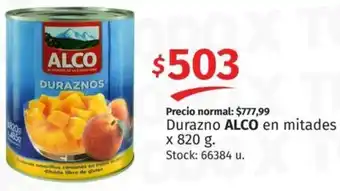 Durazno ALCO en mitades x 820 g.