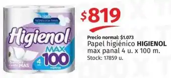 Hipermercado Libertad Papel higiénico HIGIENOL max panal 4 u. x 100 m. oferta