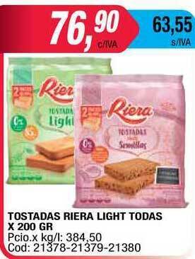 Maxiconsumo Tostadas Riera Light Todas x 200gr oferta