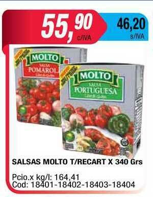 Maxiconsumo Salsas Molto T Recart x 340grs oferta