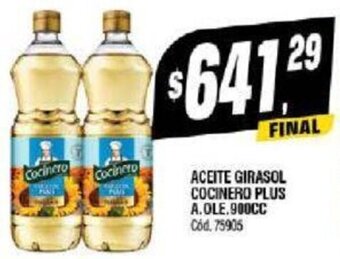 Supermercados Yaguar ACEITE GIRASOL COCINERO PLUS A.OLE.900CC oferta