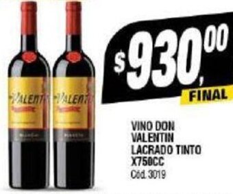 Supermercados Yaguar VINO DON VALENTIN LACRADO TINTO X750CC oferta