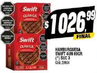 Supermercados Yaguar HAMBURGUESA SWIFT 4UN 80GR (*) SUC 3 oferta