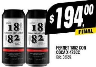 Supermercados Yaguar FERNET 1882 CON COCA X 473CC oferta